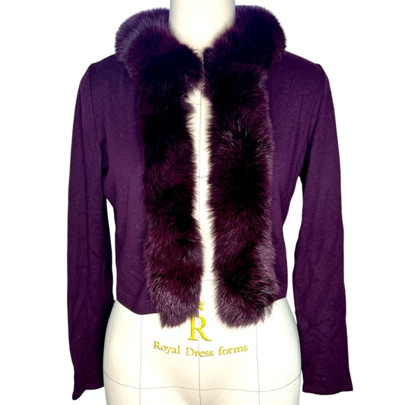 Heidi Weisel cashmere fox trim cardigan sweater - Picture 1 of 7